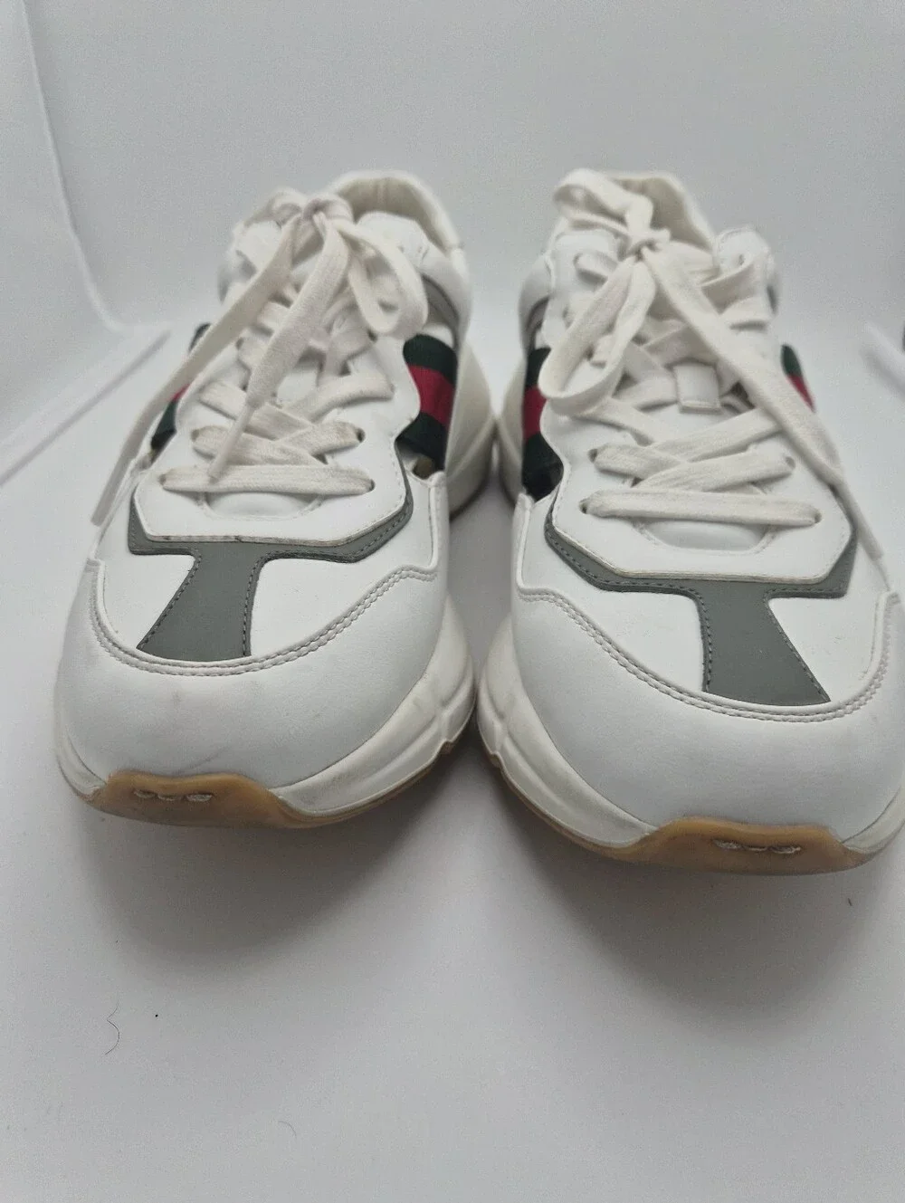 White Men’s Leather Sneakers with Green and Red Stripe